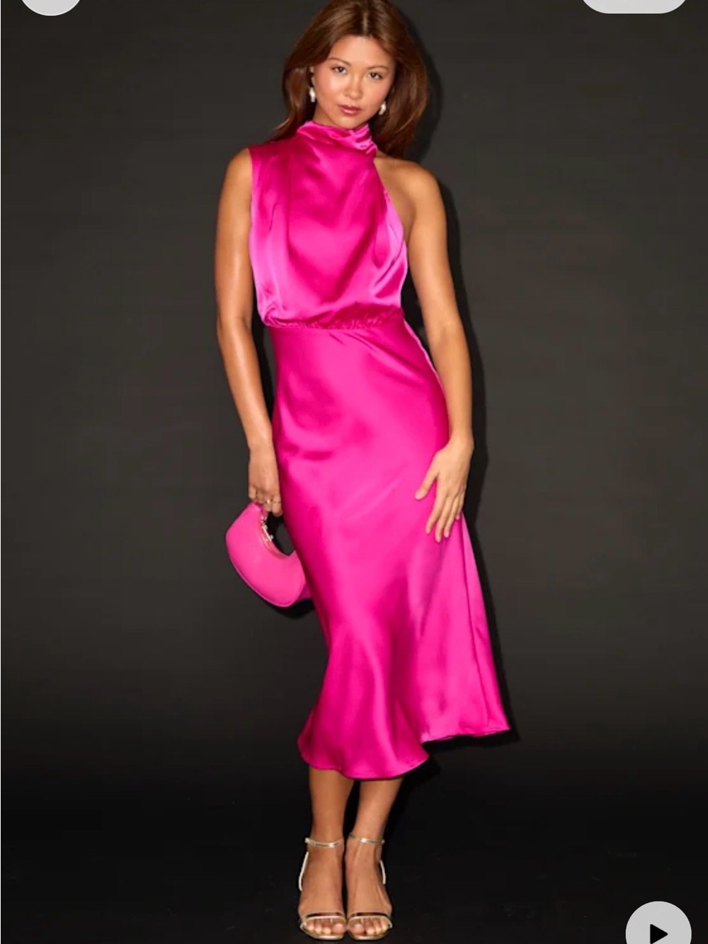 Lulu's Hot Pink Satin High-Neck Midi Dress - Used only once 💝